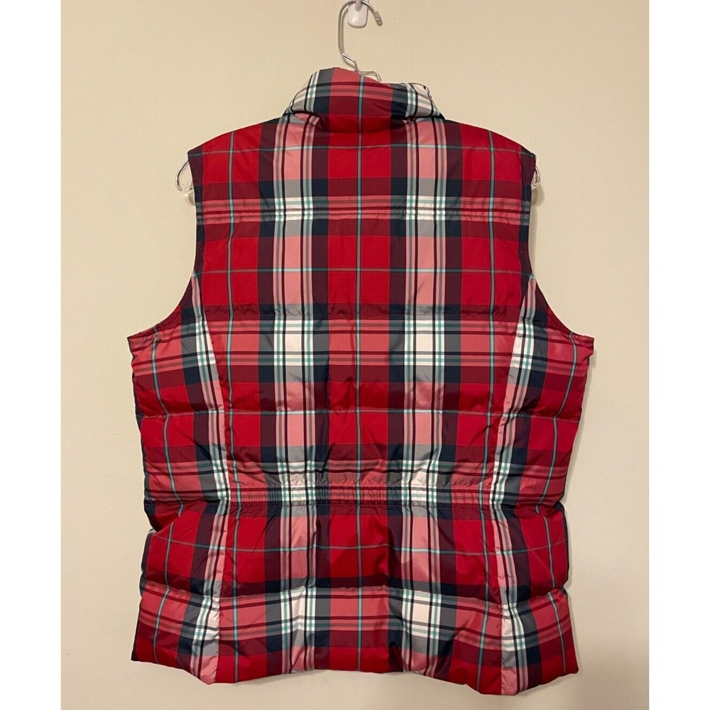 NEW Lands' End Women's Quilted DOWN VEST Red Plaid Full Zip Size Large Insulated - Picture 2 of 6